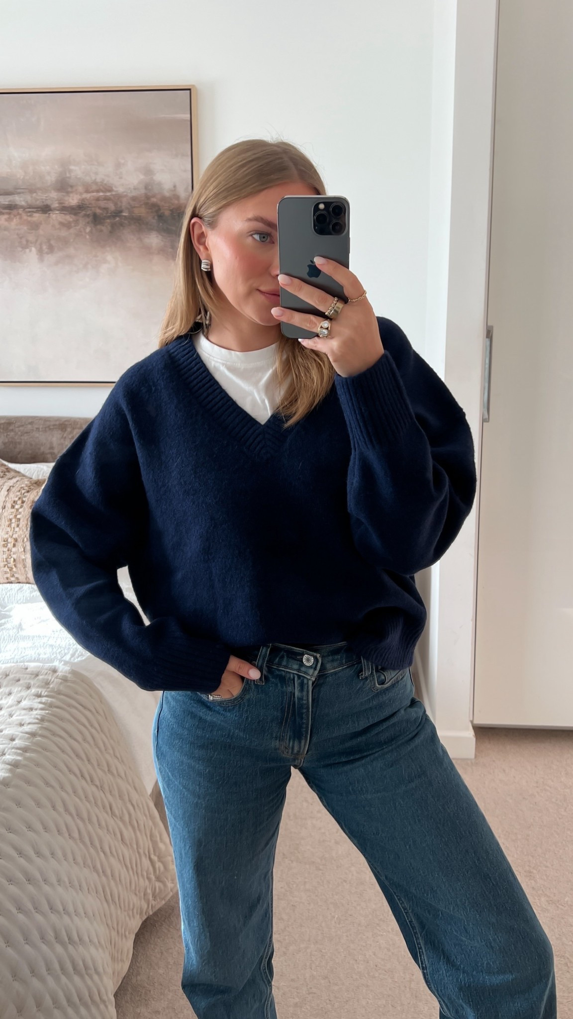 Comfy casual in two of my favourite things - a v neck jumper & Abercrombie denim 
