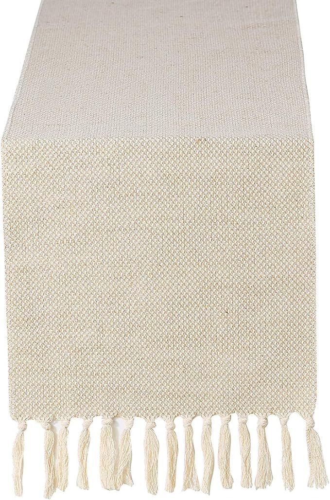 13 x 90 inch Fall Farmhouse Cotton Linen Table Runner with Handcraft Tassel, Rustic Jute Burlap T... | Amazon (US)