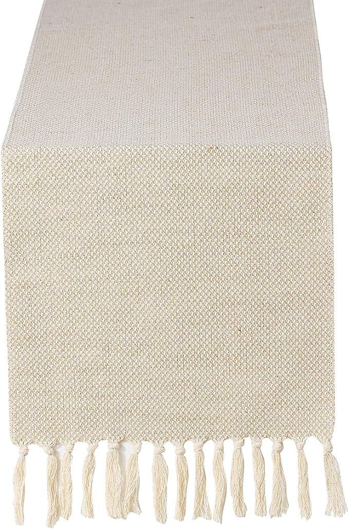 Chassic 13 x 72 inch Farmhouse Style Cotton Linen Table Runner with Handmade Fringed, Rustic Jute... | Amazon (US)