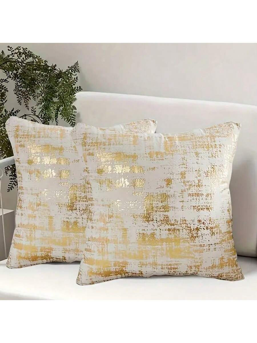 1Pc Golden Printing Velvet Cushion Cover Decorative Super Soft Throw Pillow Cover For Sofa Bedroo... | SHEIN