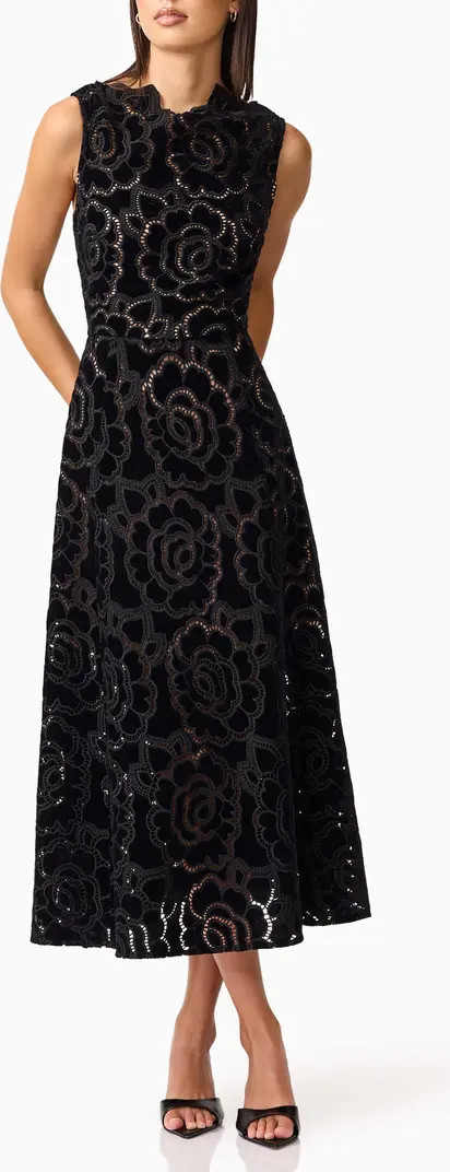 Eris Sleeveless Velvet Lace Midi Dress | Nordstrom