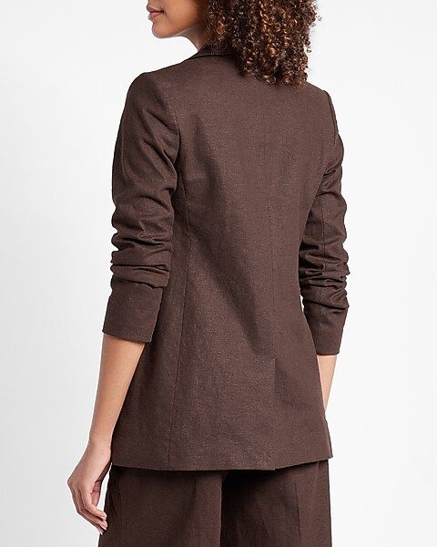 Linen-Blend One Button Boyfriend Blazer | Express