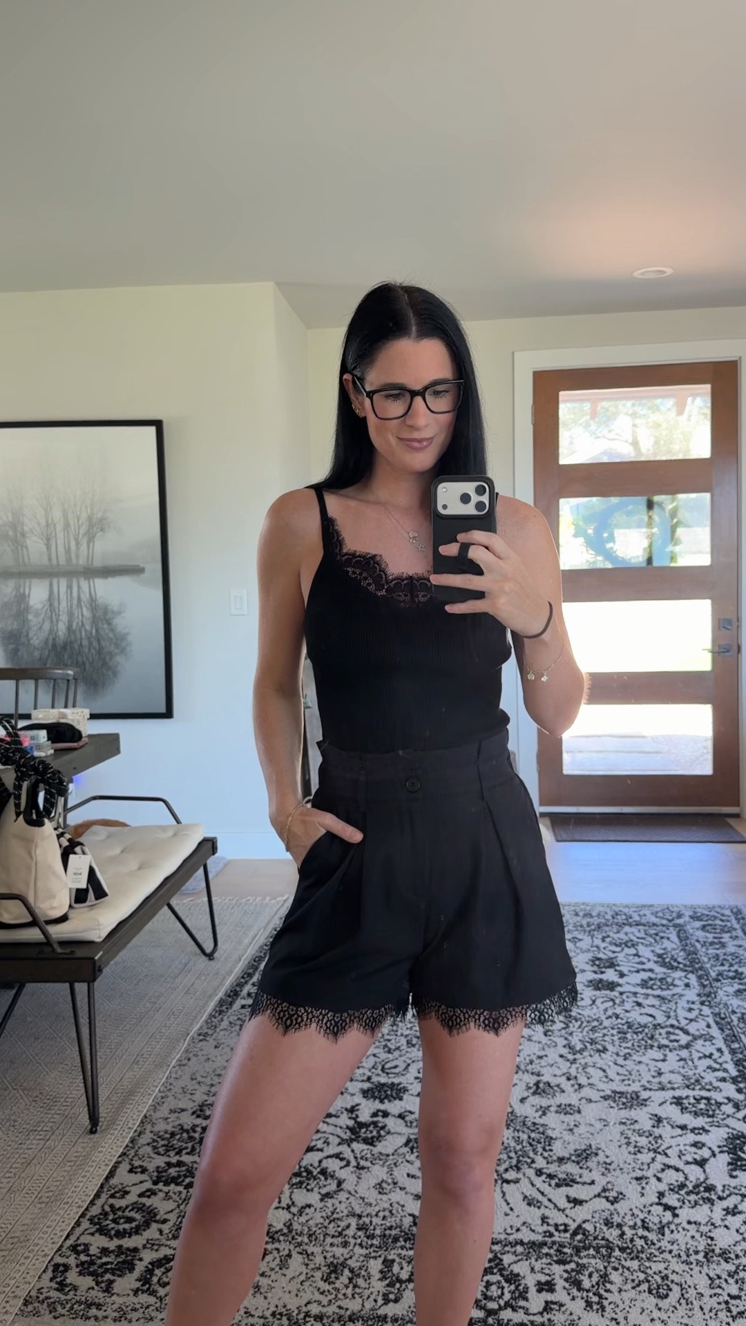 Absolutely loving this all black summer outfit. My lace top is only $20 and I’m in the small. My shorts are only $27 and I’m in the small.