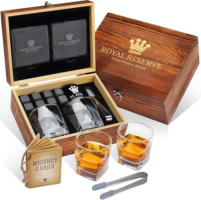 Royal Reserve Whiskey Stones Gift Set Artisan Crafted Chilling Rocks Scotch Bourbon Glasses and S... | Amazon (US)