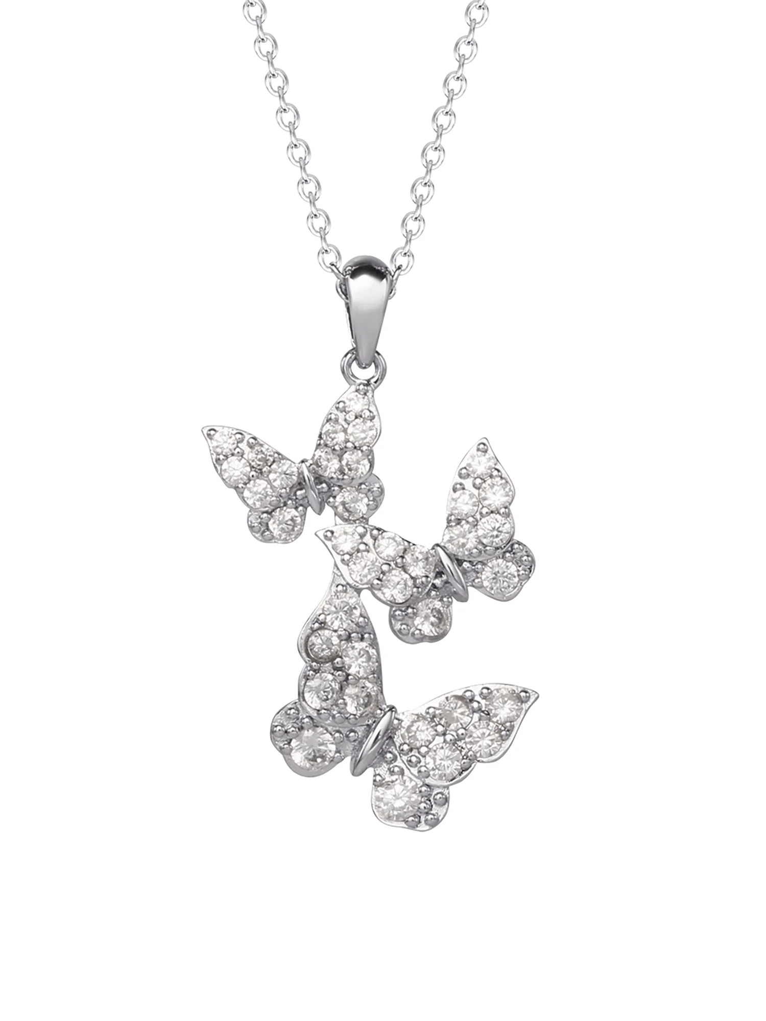Believe By Brilliance Fine Silver Plated Cubic Zirconia Butterfly Pendant, 18" Chain | Walmart (US)