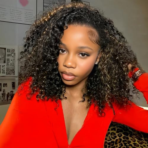 ISEE 3 In 1 Half Wig Human Hair Water Wave Glueless Balayage Highlight Ombre Brown Wear Go Half Wig for Women Drawstring Seamless Flip Headband Wig Beginner Friendly 26 Inch | Amazon (US)