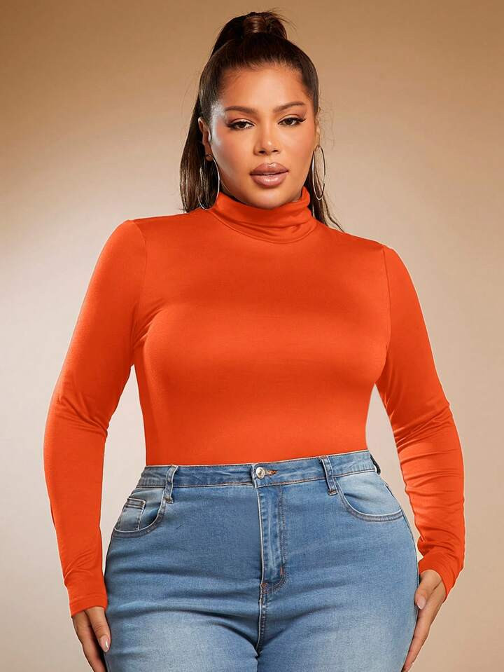 SHEIN SXY Plus Mock Neck Solid Tee | SHEIN