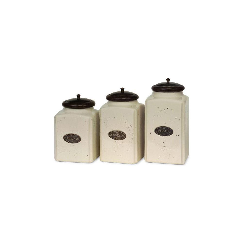 IMAX Ivory Ceramic Canisters (Set of 3), White | The Home Depot