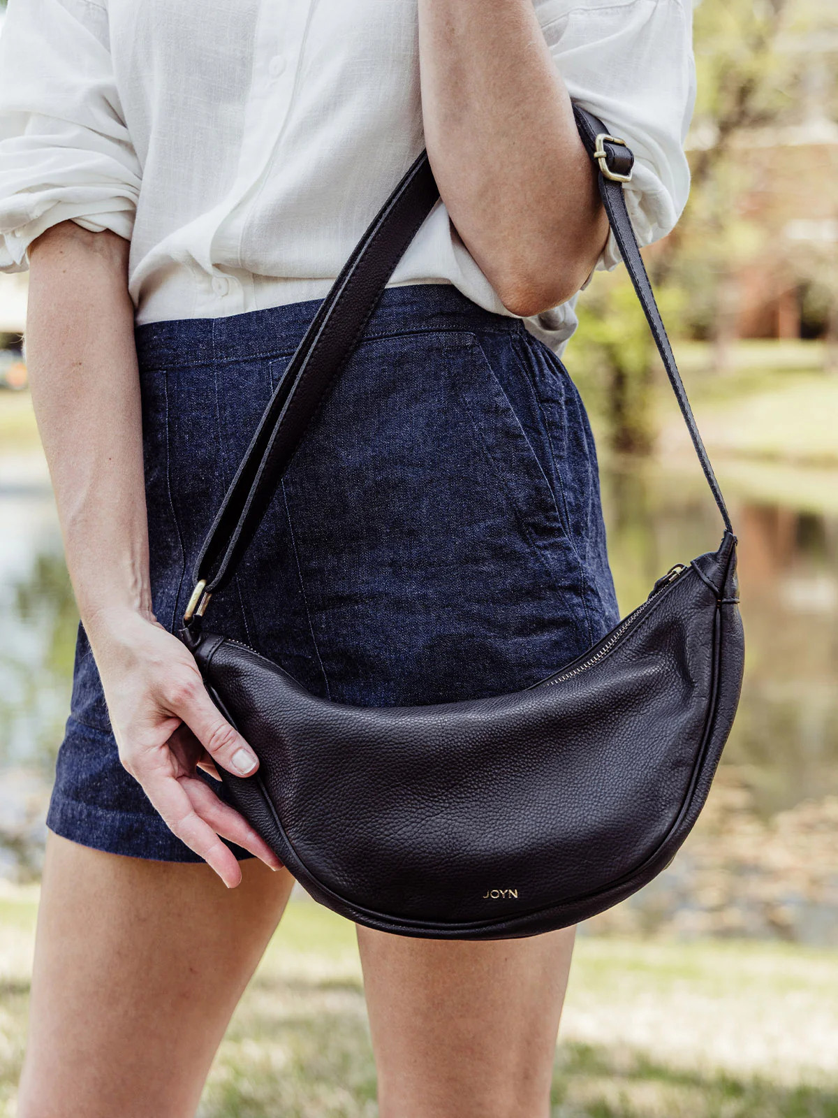 Black Leather Moon Sling Bag | Joffa Marketplace