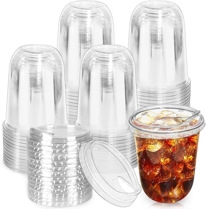 50 Pack Clear Plastic Cups with Strawless Sip Lids,16 oz Iced Coffee Cup,Disposable PET Crystal R... | Amazon (US)