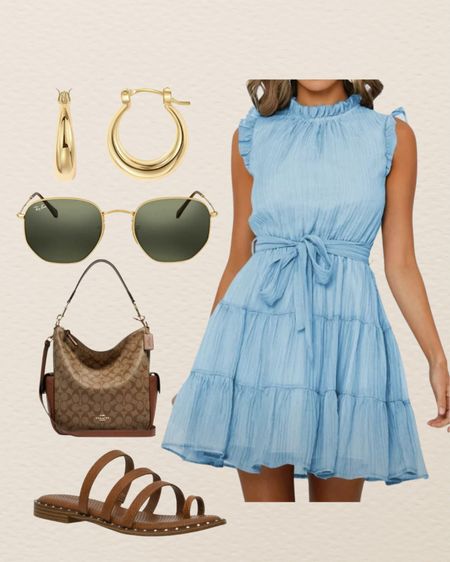 #WalmartPartner  So many cute and affordable options @walmartfashion #walmartfashion

Walmart finds, coach purse, gold earrings, Ray Bans, sky blue ruffled dress, Cushionaire sandals 

#LTKSaleAlert #LTKMidsize #LTKShoeCrush