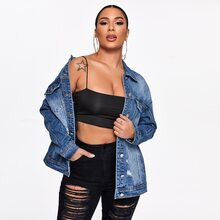 Drop Shoulder Ripped Denim Jacket | SHEIN