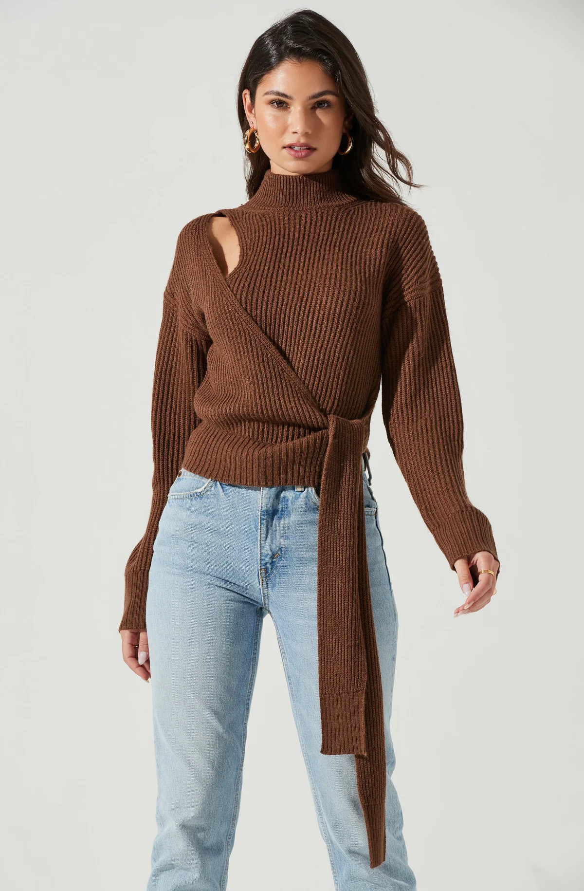 Sora Mock Neck Cutout Tie Waist Sweater | ASTR The Label (US)