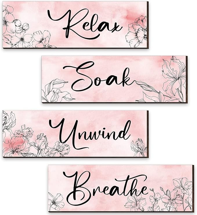 Elegant Bathroom Wall Decor Sign 4 Pieces Vintage Wooden Relax Soak Unwind Breathe Wall Art Hangi... | Amazon (US)