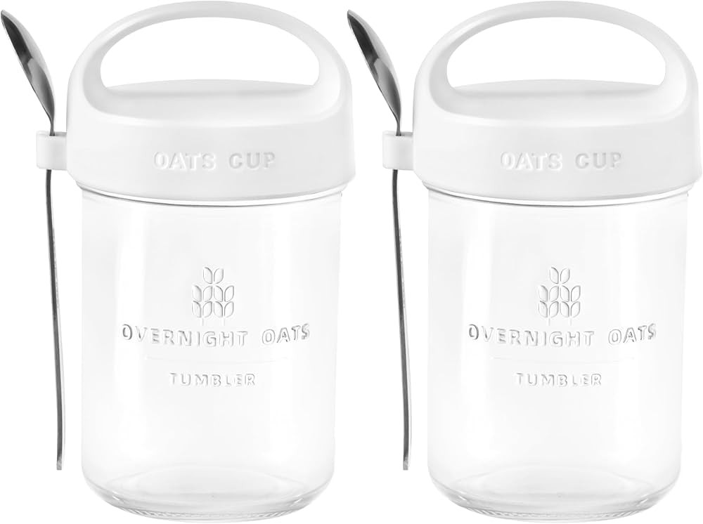 2Pack Overnight Oats Containers with Lids and Handle,14 oz Airtight Oatmeal Container,Mason Jars ... | Amazon (US)