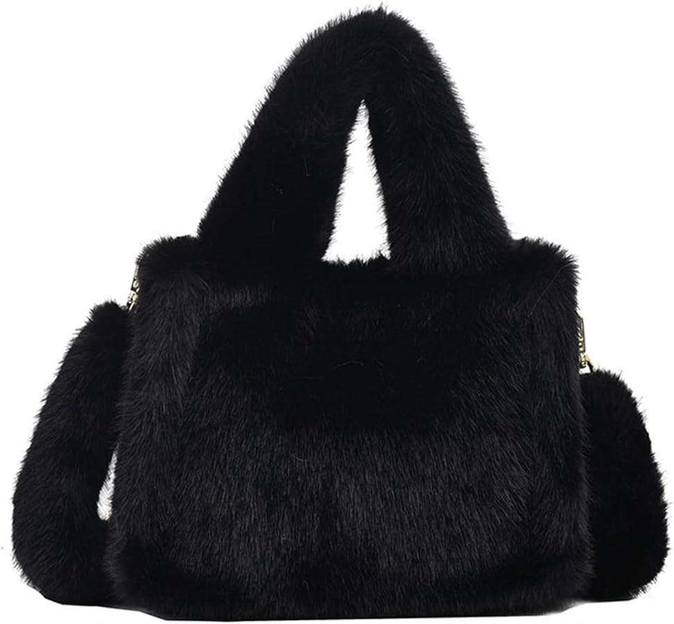 Fluffy Tote Bag for Women, Mini Fuzzy Tote Plush Shoulder Handbag Faux Fur Bag Furry Purse | Amazon (US)