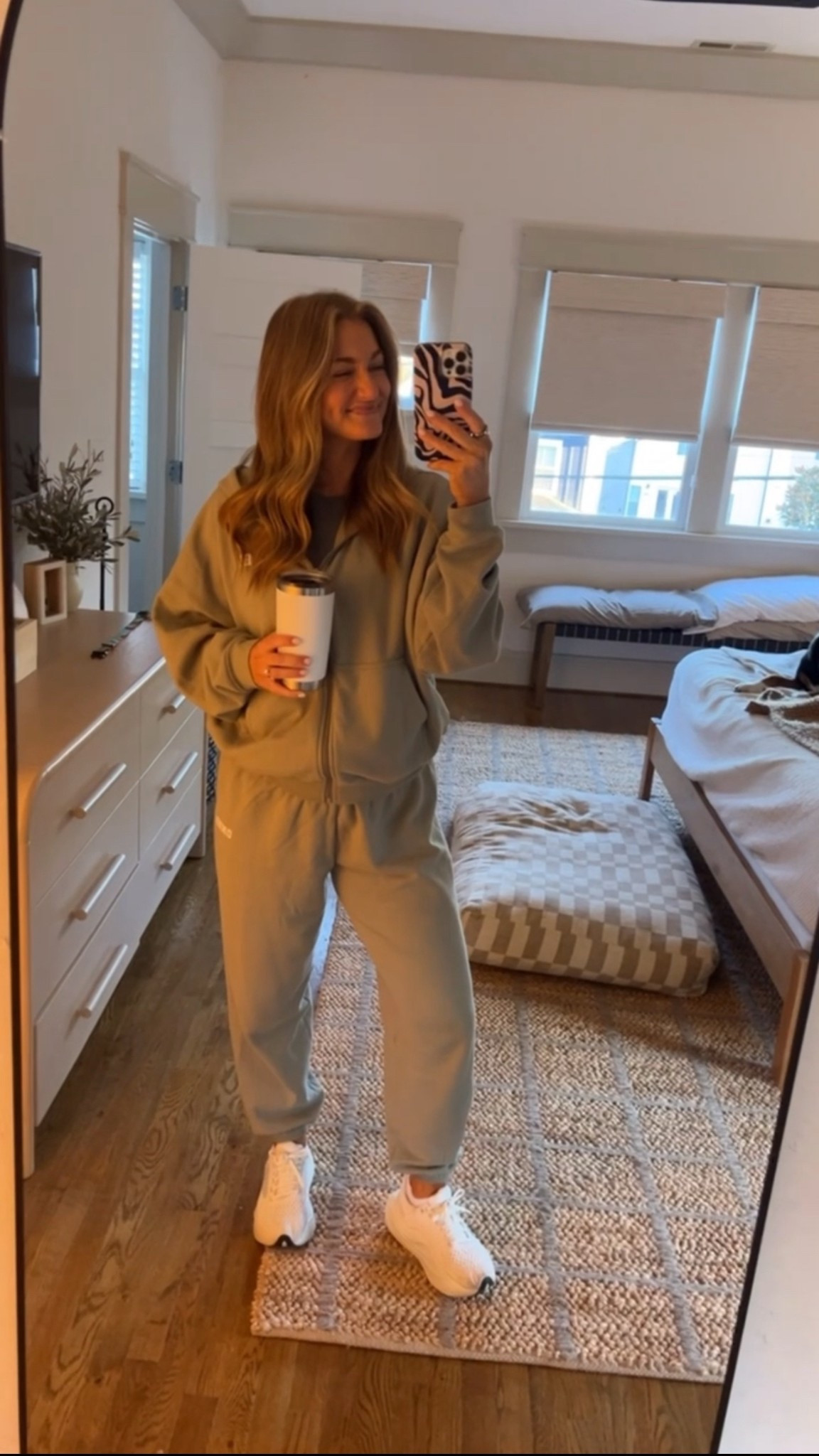 Size large zip up and medium sweats. 

#oneractive #sweats #lounge 

#LTKGiftGuide #LTKActive #LTKfitnessgoals