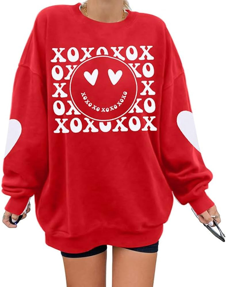 MYHALF Valentines Day Sweatshirts Valentine Shirts: Womens Love Heart Long Sleeve Tops Oversized ... | Amazon (CA)