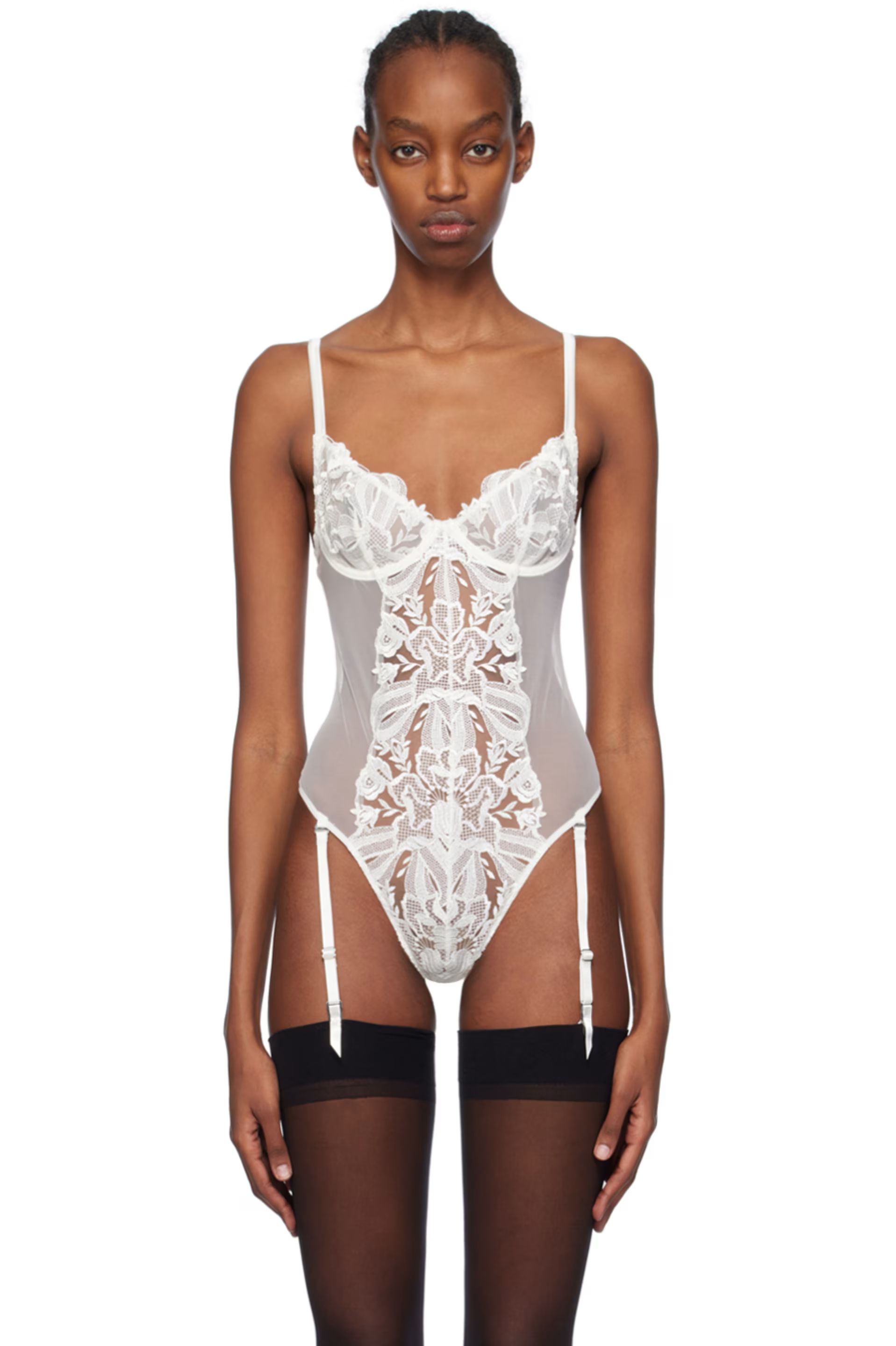 White Flora Bow Bodysuit | SSENSE