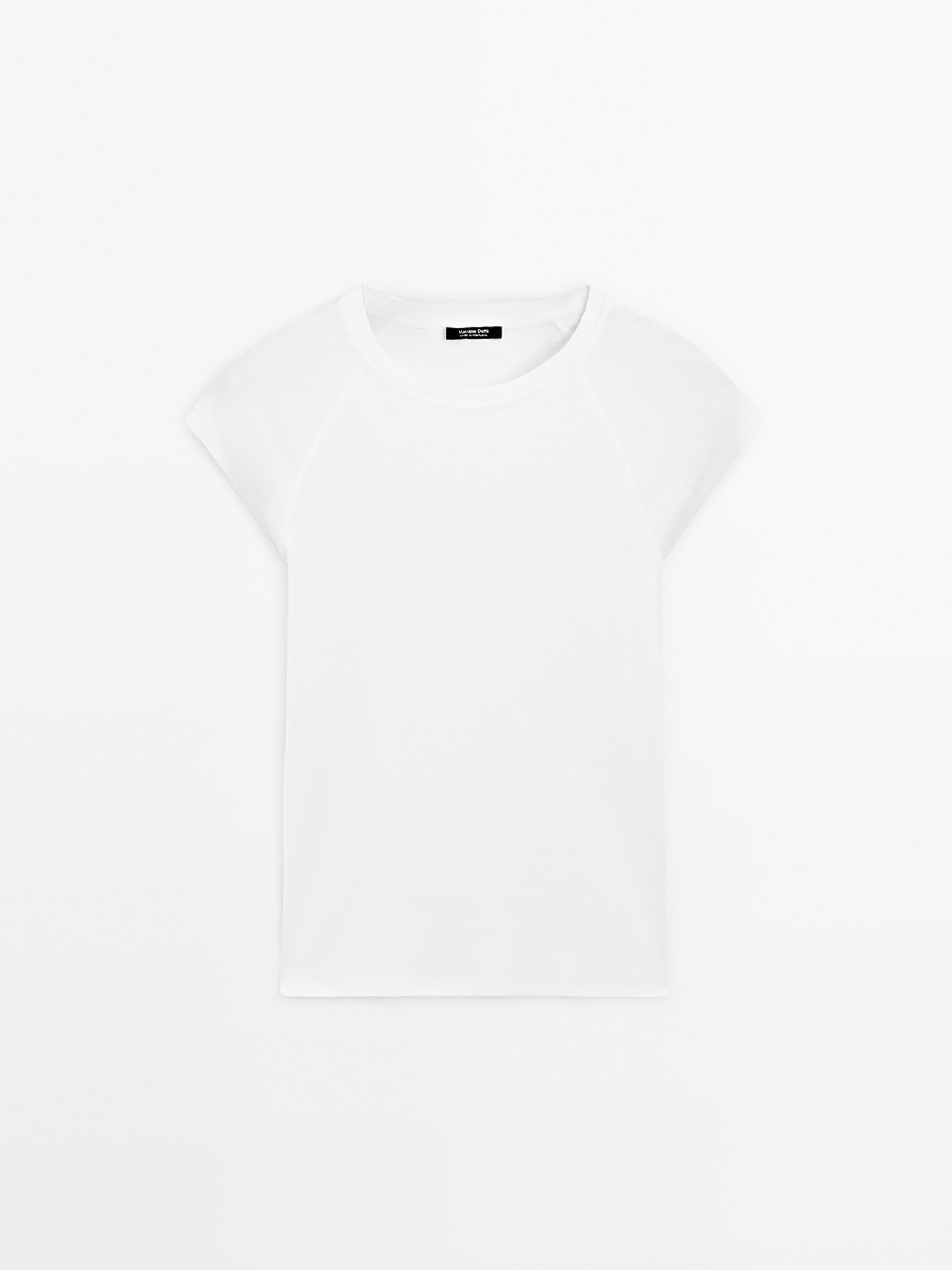 100% Cotton Short Sleeve Raglan T-Shirt - Off white | Massimo Dutti UK