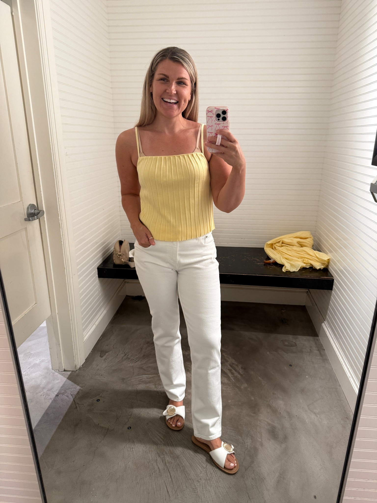 white denim perfection  & this color combo 🤍💛

small in top and 27 curve love in denim 

#abercrombie #whitedenim #summerfit 

#LTKSummerEdit #LTKSeasonal #LTKStyleTip