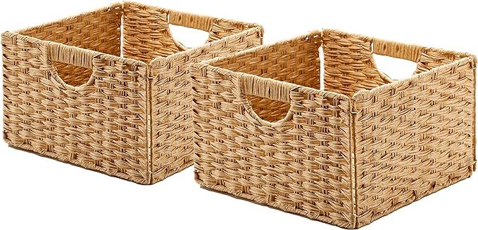 Seville Classics 2-Pack Foldable Handwoven Cube Storage Basket Bin, Rectangular, Light Amber, 2 C... | Amazon (US)