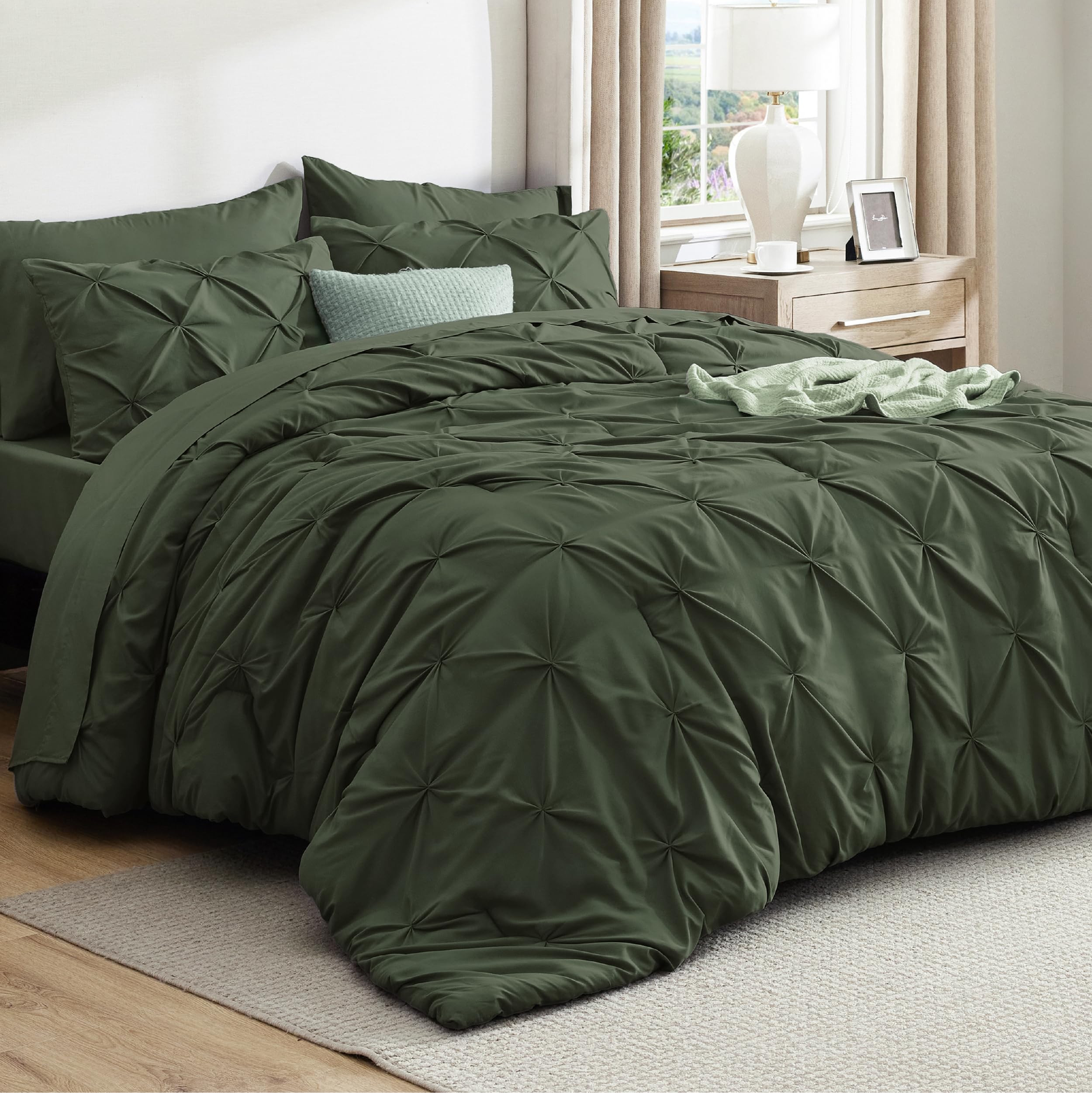 Bedsure Oversized King Comforter Set Olive Green - Bed in a Bag Bedding Set 7 Pieces, GentleSoft... | Amazon (US)
