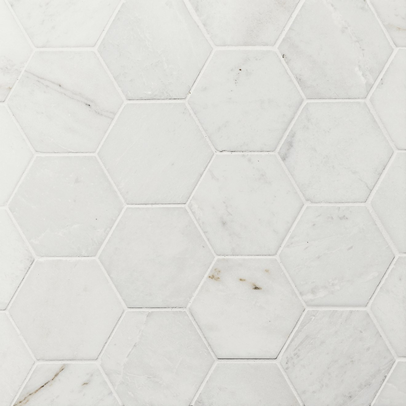 Glorious White 3" Hexagon Brushed Marble Mosaic | Bedrosians Tile and Stone