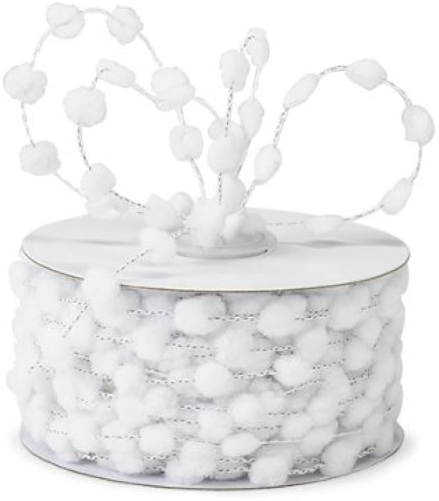25 Yards Fuzzy Pom Pom Wired Trim Ribbon Lace - Choose Colors (White) | Amazon (US)