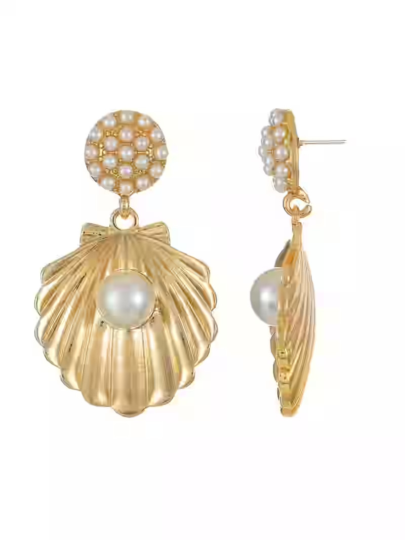 Time and Tru Goldtone Shell and Simulated Pearl Earring, 1 Pair | Walmart (US)