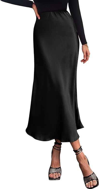 BTFBM 2023 Women's Long Satin Summer Fall Skirt Silk Elegant High Waist Cocktail Party Wedding Fl... | Amazon (US)