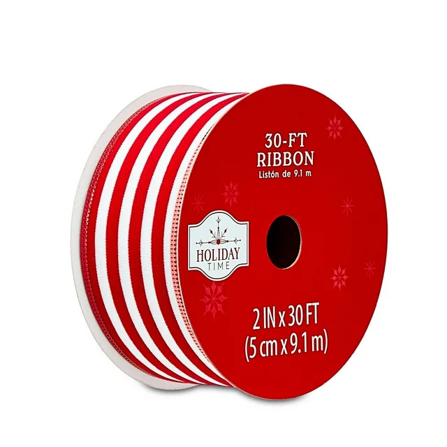 Red & White Stripe Christmas Ribbon, 2" x 30', by Holiday Time | Walmart (US)