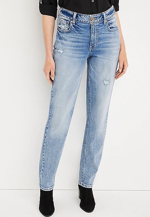 edgely™ Loose Straight Super High Rise Ripped Jean | Maurices