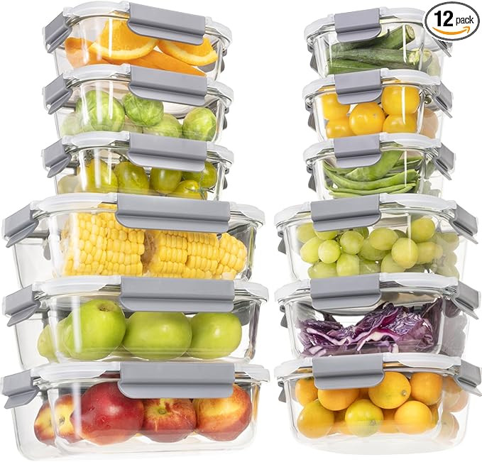 24 Pieces Glass Food Storage Containers with Lids,Glass Meal Prep Containers Set with Locking Lid... | Amazon (US)