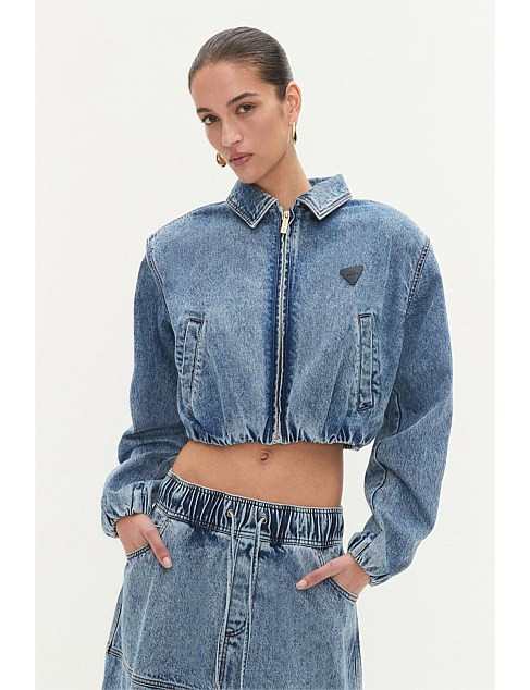 Aje Studio Blues Denim Cargo Bomber | David Jones | David Jones (Australia & New Zealand)