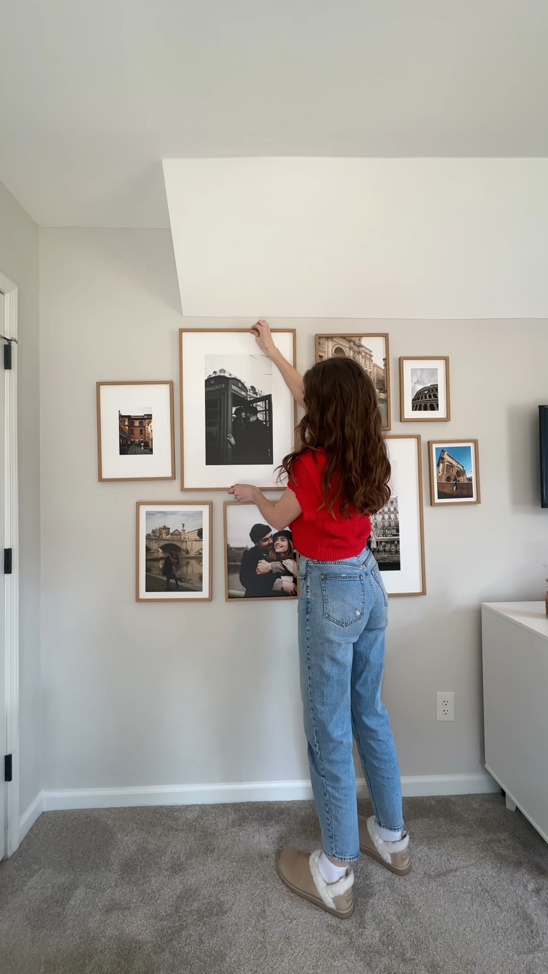 Hanging photos with Girl math 💅🏻 #gallerywall #mixtiles #photos #home 

#LTKVideo #LTKhome #LTKfamily