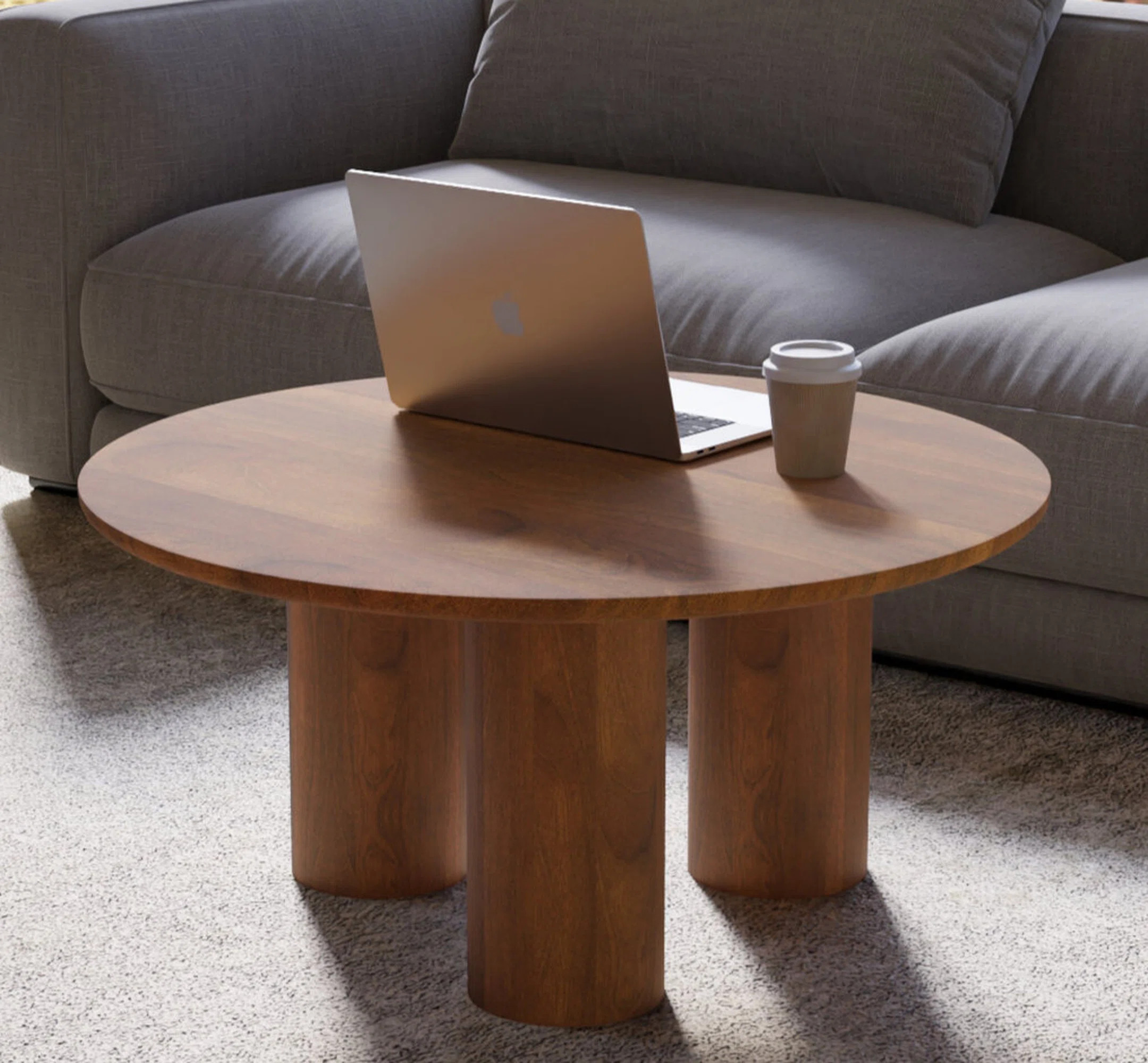 Solid Wood 36-inch Round Modern Coffee Table – Natural or Walnut Finish, Wood Coffee Table for ... | Wayfair North America