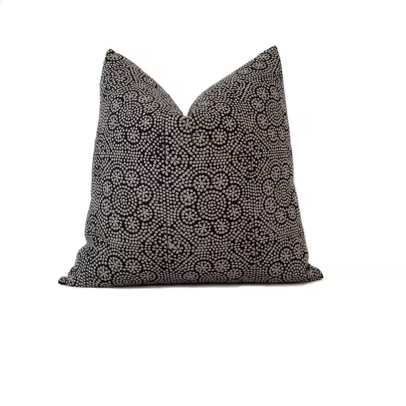 Luca Noir Designer Pillow Cover | Throw Pillows | Decorative Pillow Covers | Black Beige Floral P... | Etsy (US)