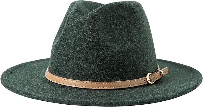 Lanzom Women Lady Classic Wool Fedora Hat with Belt Buckle Felt Wide Brim Panama Hat | Amazon (US)