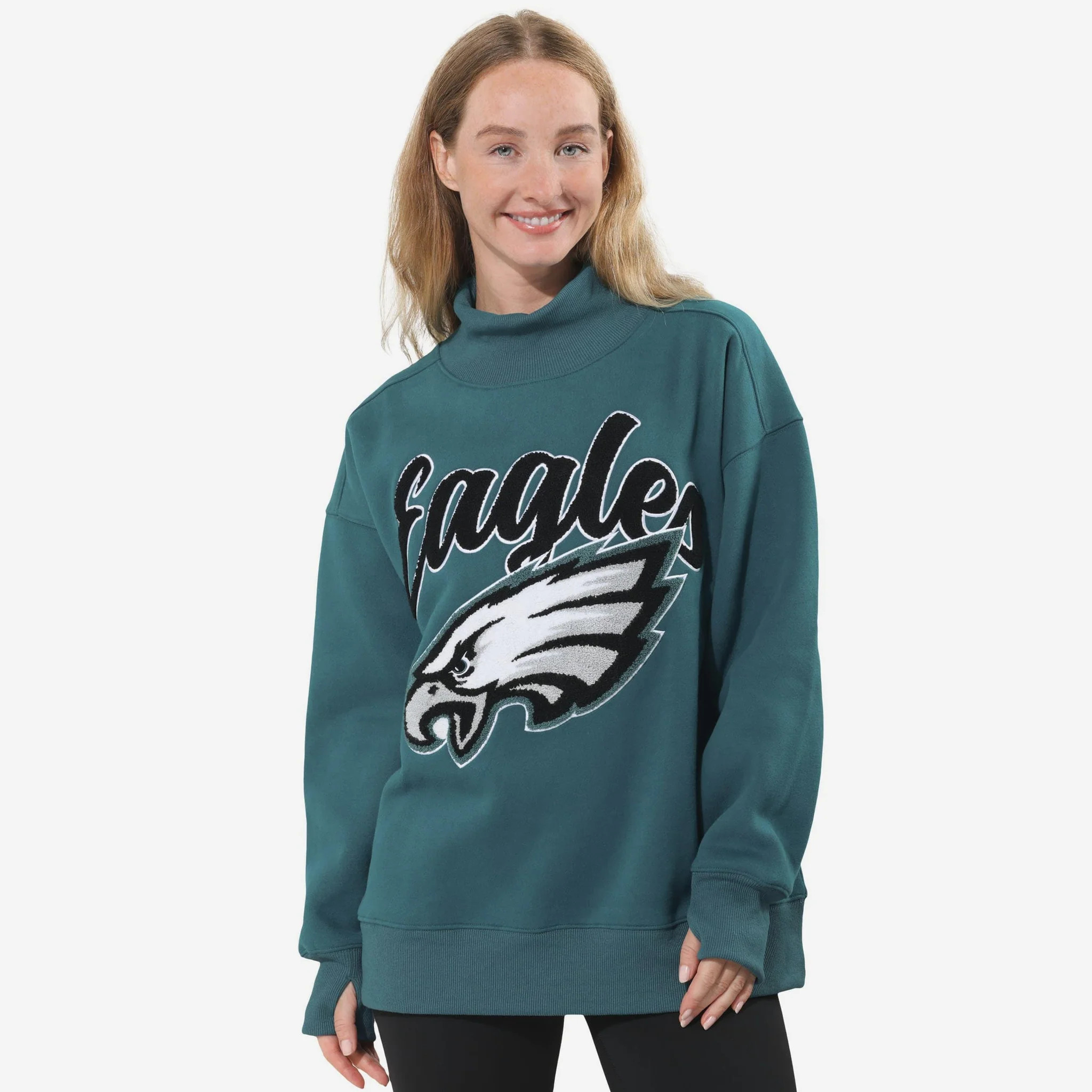 Philadelphia Eagles Chenille Logo Oversized Mockneck Sweatshirt | FOCO inc
