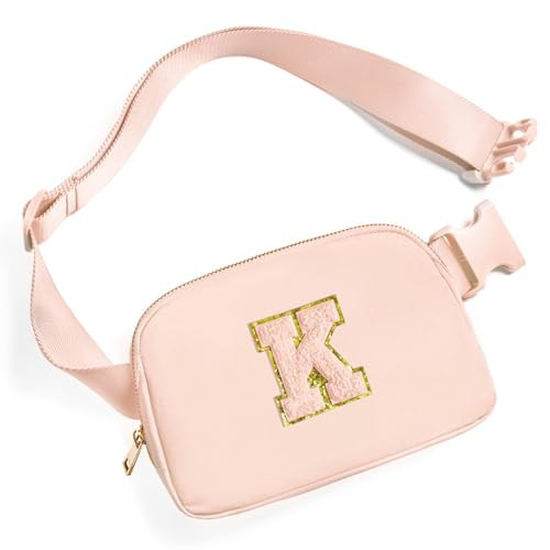 Gitus Gifts for 8 9 10 11 12 Year Old Girls Belt Bag Fanny Pack Crossbody Bags with Initial Letter Patch Cute Stuff Birthday Gifts for Teen Girls Women Personalized Trend Stuff (Coral Pink-K) | Amazon (US)