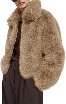 Tankaneo Womens Cropped Faux Fur Jacket Fleece Long Sleeve Zip Up Winter Coats Shaggy Warm Outwea... | Amazon (US)