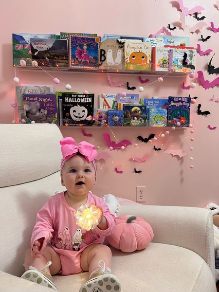 Girl Halloween decor for nursery pink Halloween outfit keepsake footprint halloween