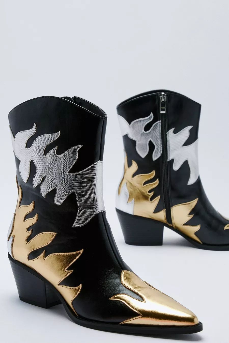 Faux Leather Flame Contrast Cowboy Boot | Nasty Gal (US)