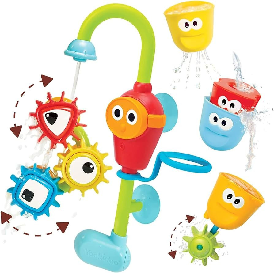 Yookidoo Bay Bath Toddler Toys (Ages 1-3) - 3 Stackable Cups, Spinning Gears, Hose & Spout for Water Play - Mold Free - Suction Cups Attach to Any Bath Tub or Shower - Spin N Sort Spout Pro | Amazon (US)