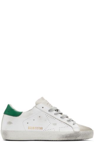 Golden GooseWhite & Green Superstar Sneakers192264F128023$460 USDHandcrafted low-top buffed leath... | SSENSE 