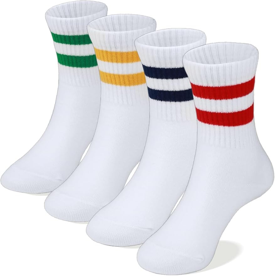 COTTON DAY Unisex School Kids Boys Girls Soft Cotton Black White Gray Navy Khaki Athletic Socks w... | Amazon (US)