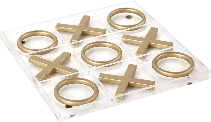 FUIN 12" x 12" Acrylic Decorative Gold Tic Tac Toe Board Game Set for Coffee Table Decor, Gold | Amazon (US)
