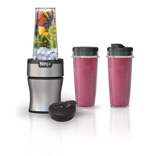 Ninja Nutri-Plus Personal Blender | Compact Push to Blend | Make Frozen Drinks, Smoothies, Sauces & More | With (3) 20 oz. To-Go Cups, (2) Spout-Lids & (1) Storage-Lid | 900 Peak Watt | Silver | BN301 | Amazon (US)