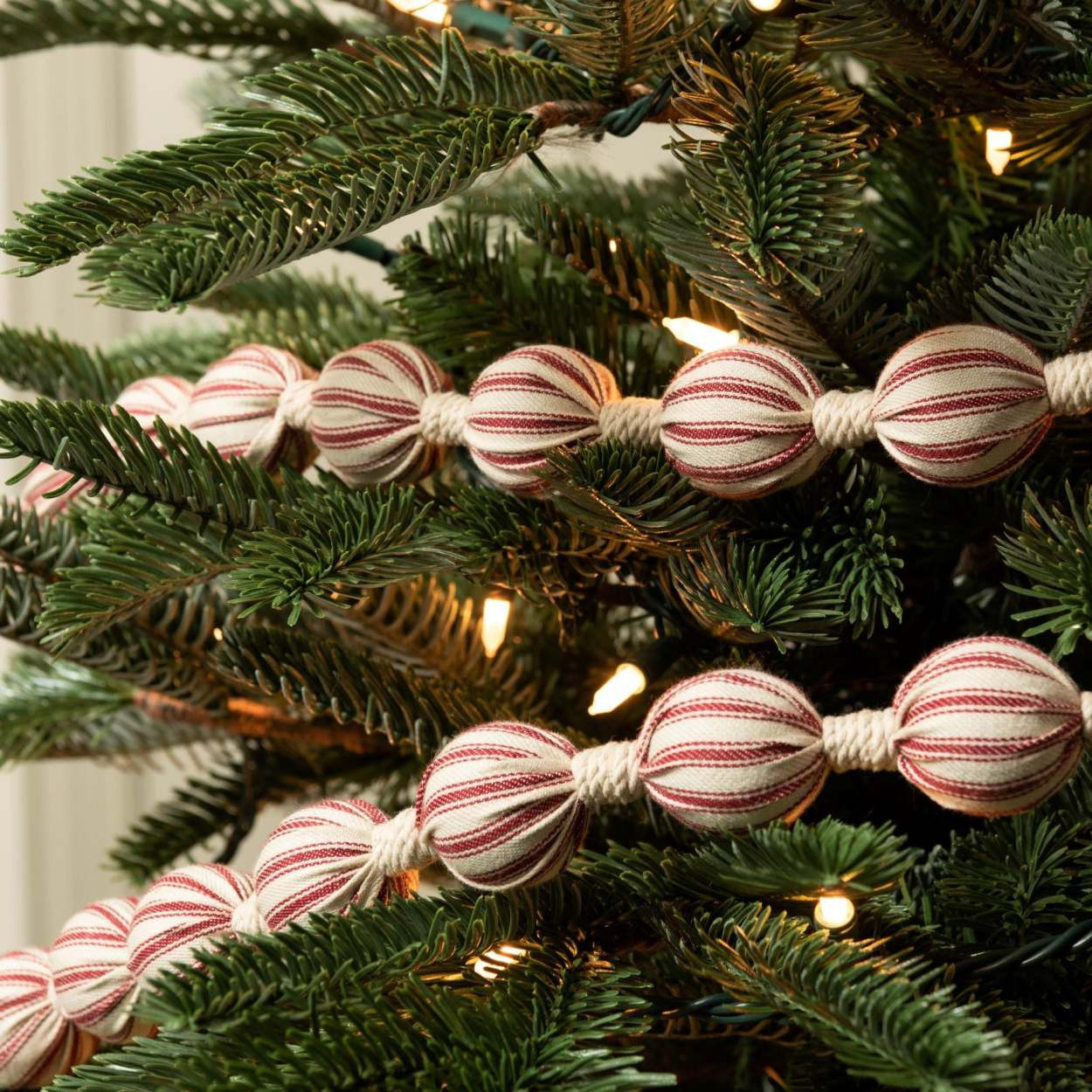 Red Ticking Stripe Fabric Ball Garland | Magnolia